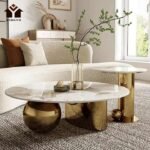white  composite marble  top set of 2