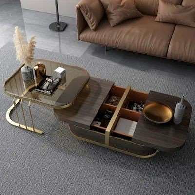 Brown glass top  and mdf drawer set  of 2