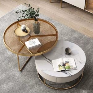 Brown glass top  and mdf made  drawer set of 2