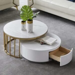 White marble top & MDF  DRAWER set of 2